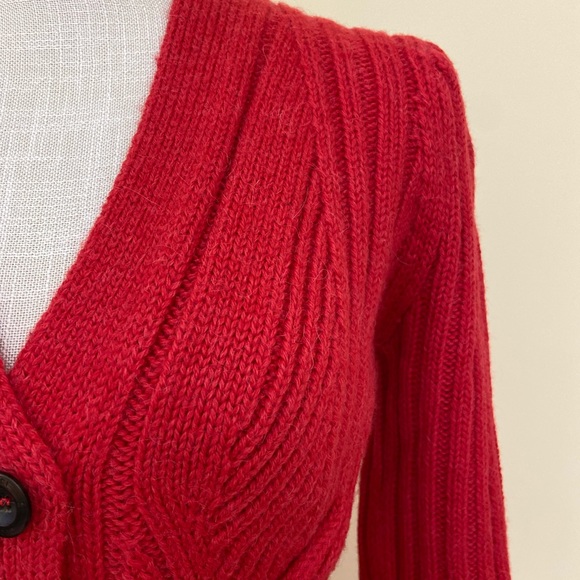 Gucci Chunky Alpaca Wool Blend Red Cardigan Cable Knit Sweater Made in Italy - Picture 3 of 16
